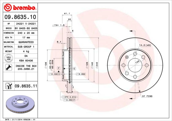 Bremsscheibe Vorderachse Brembo 09.8635.11 von Brembo