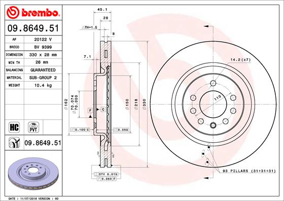 Bremsscheibe Vorderachse Brembo 09.8649.51 von Brembo