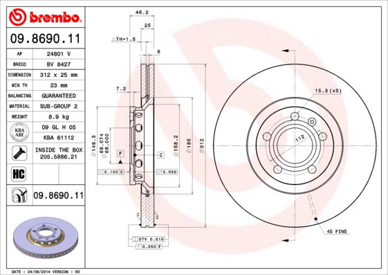 Bremsscheibe Vorderachse Brembo 09.8690.11 von Brembo