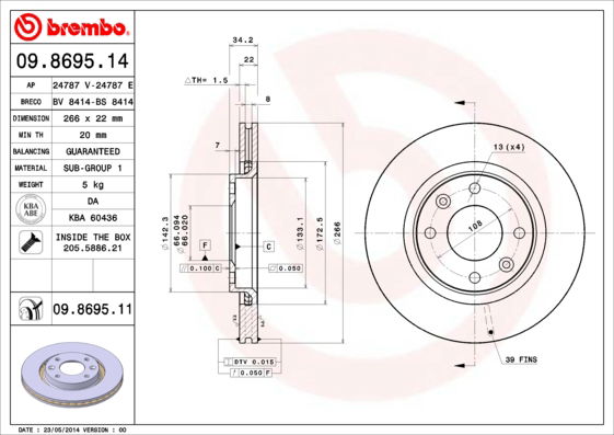 Bremsscheibe Vorderachse Brembo 09.8695.11 von Brembo