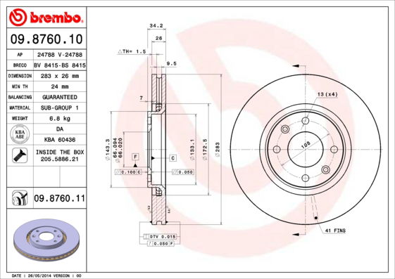 Bremsscheibe Vorderachse Brembo 09.8760.11 von Brembo