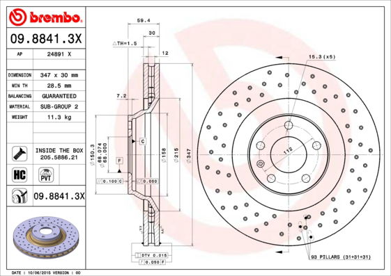 Bremsscheibe Vorderachse Brembo 09.8841.3X von Brembo