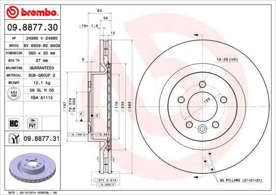 Bremsscheibe Vorderachse Brembo 09.8877.31 von Brembo