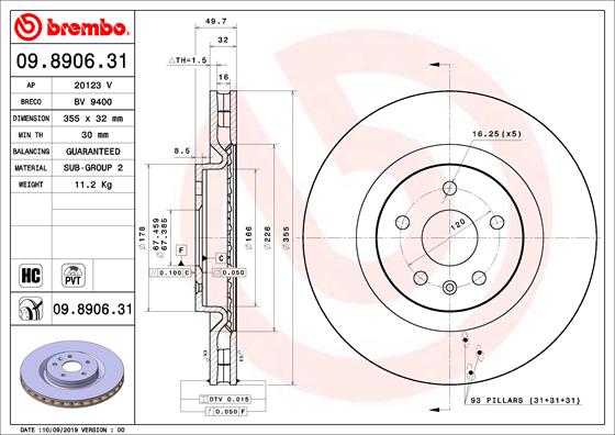 Bremsscheibe Vorderachse Brembo 09.8906.31 von Brembo