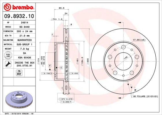 Bremsscheibe Vorderachse Brembo 09.8932.10 von Brembo