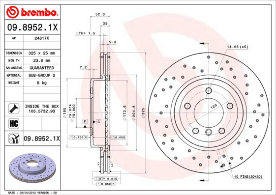 Bremsscheibe Vorderachse Brembo 09.8952.1X von Brembo