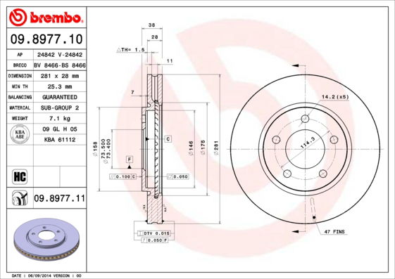 Bremsscheibe Vorderachse Brembo 09.8977.11 von Brembo