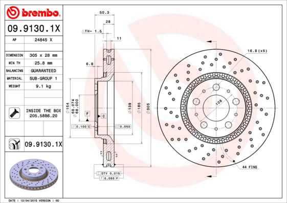 Bremsscheibe Vorderachse Brembo 09.9130.1X von Brembo