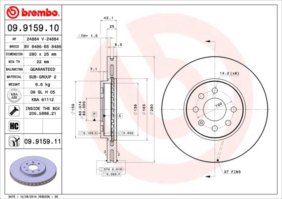 Bremsscheibe Vorderachse Brembo 09.9159.11 von Brembo