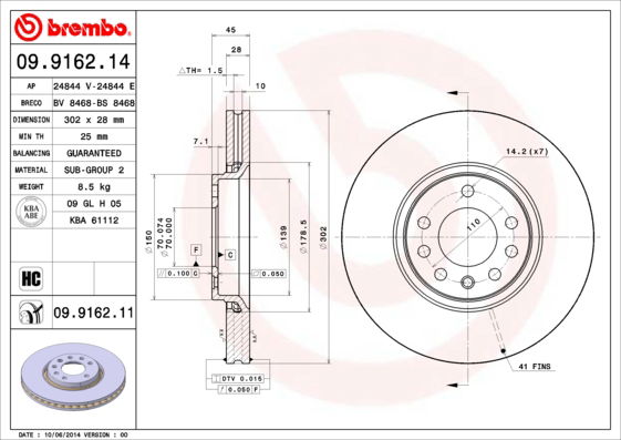 Bremsscheibe Vorderachse Brembo 09.9162.11 von Brembo