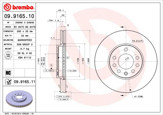 Bremsscheibe Vorderachse Brembo 09.9165.11 von Brembo