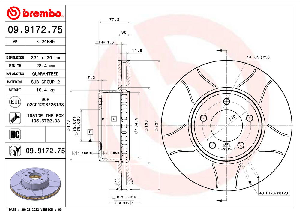 Bremsscheibe Vorderachse Brembo 09.9172.75 von Brembo