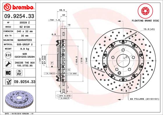 Bremsscheibe Vorderachse Brembo 09.9254.33 von Brembo