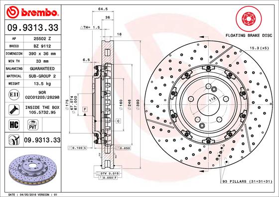 Bremsscheibe Vorderachse Brembo 09.9313.33 von Brembo