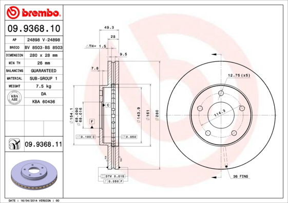 Bremsscheibe Vorderachse Brembo 09.9368.11 von Brembo