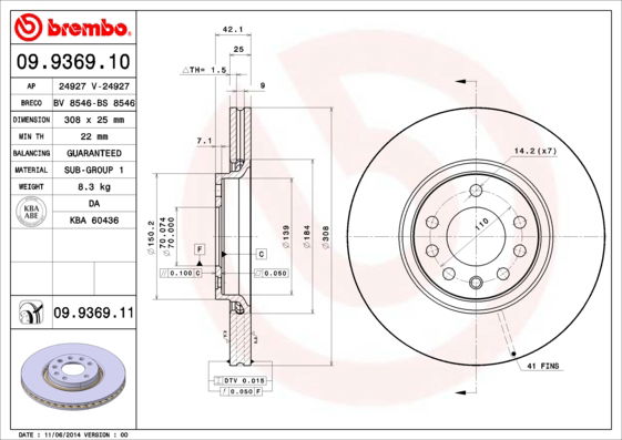 Bremsscheibe Vorderachse Brembo 09.9369.11 von Brembo