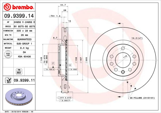 Bremsscheibe Vorderachse Brembo 09.9399.11 von Brembo