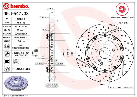 Bremsscheibe Vorderachse Brembo 09.9547.33 von Brembo