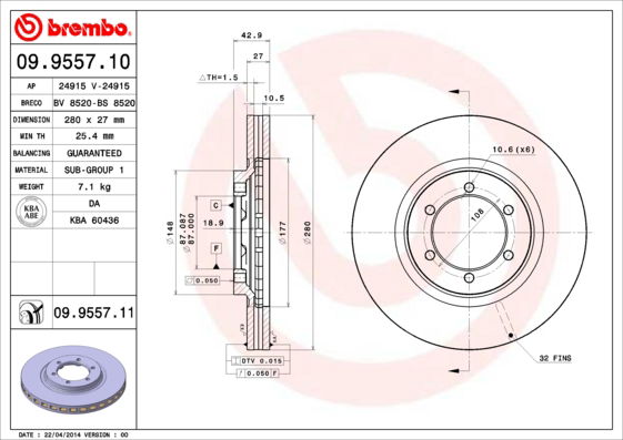 Bremsscheibe Vorderachse Brembo 09.9557.11 von Brembo