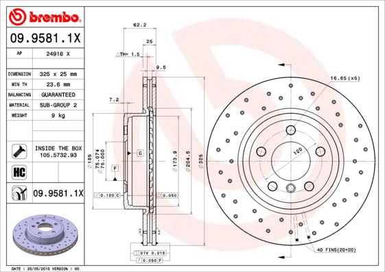 Bremsscheibe Vorderachse Brembo 09.9581.1X von Brembo