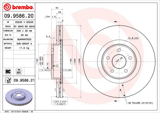 Bremsscheibe Vorderachse Brembo 09.9586.21 von Brembo