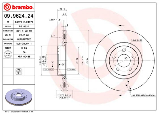 Bremsscheibe Vorderachse Brembo 09.9624.24 von Brembo