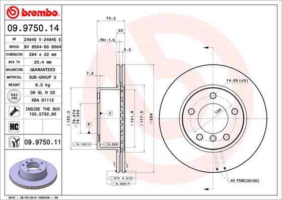 Bremsscheibe Vorderachse Brembo 09.9750.11 von Brembo