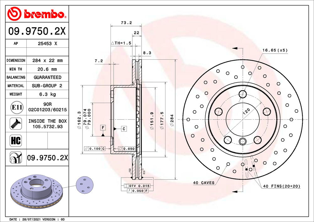 Bremsscheibe Vorderachse Brembo 09.9750.2X von Brembo