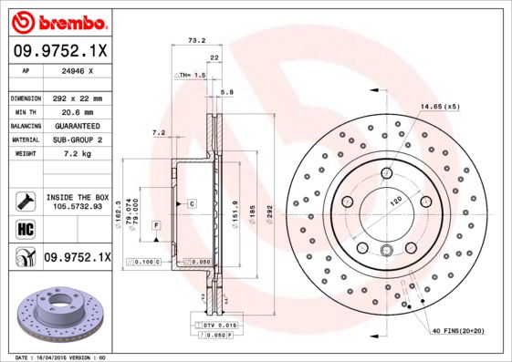 Bremsscheibe Vorderachse Brembo 09.9752.1X von Brembo