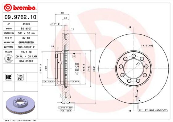 Bremsscheibe Vorderachse Brembo 09.9762.10 von Brembo