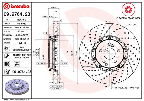 Bremsscheibe Vorderachse Brembo 09.9764.23 von Brembo