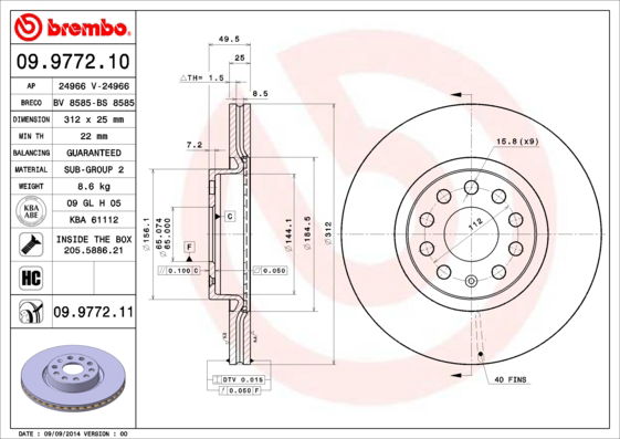 Bremsscheibe Vorderachse Brembo 09.9772.11 von Brembo