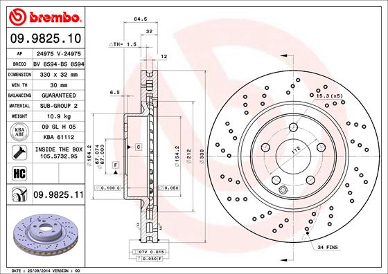 Bremsscheibe Vorderachse Brembo 09.9825.11 von Brembo