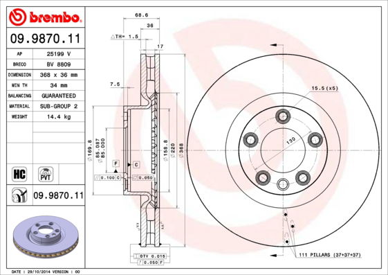 Bremsscheibe Vorderachse Brembo 09.9870.11 von Brembo