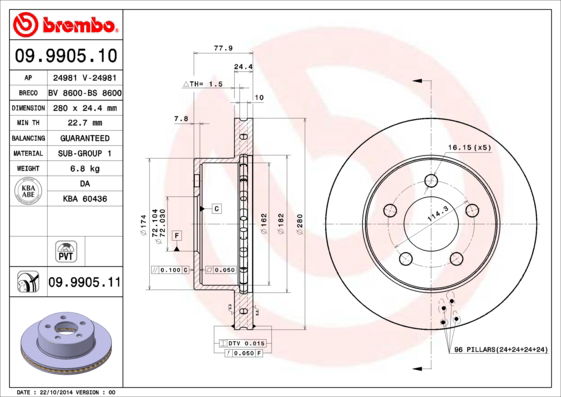 Bremsscheibe Vorderachse Brembo 09.9905.11 von Brembo