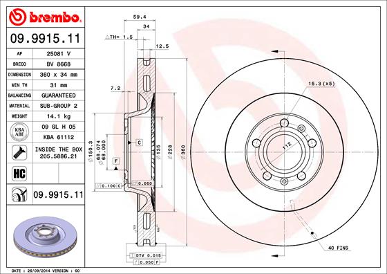 Bremsscheibe Vorderachse Brembo 09.9915.11 von Brembo