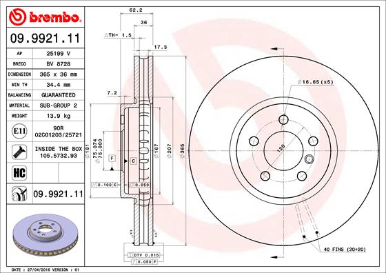 Bremsscheibe Vorderachse Brembo 09.9921.11 von Brembo