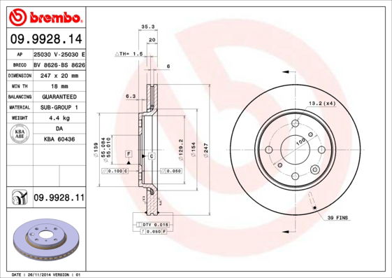 Bremsscheibe Vorderachse Brembo 09.9928.11 von Brembo