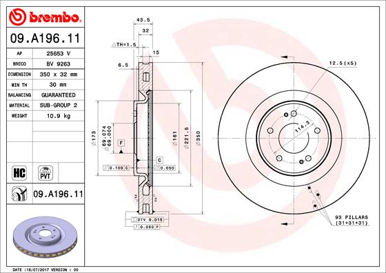 Bremsscheibe Vorderachse Brembo 09.A196.11 von Brembo