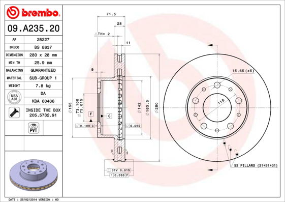 Bremsscheibe Vorderachse Brembo 09.A235.20 von Brembo