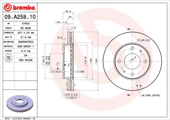 Bremsscheibe Vorderachse Brembo 09.A258.10 von Brembo