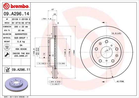 Bremsscheibe Vorderachse Brembo 09.A296.11 von Brembo