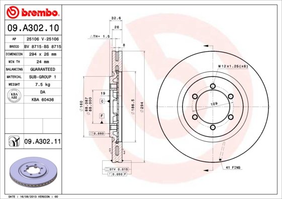 Bremsscheibe Vorderachse Brembo 09.A302.11 von Brembo