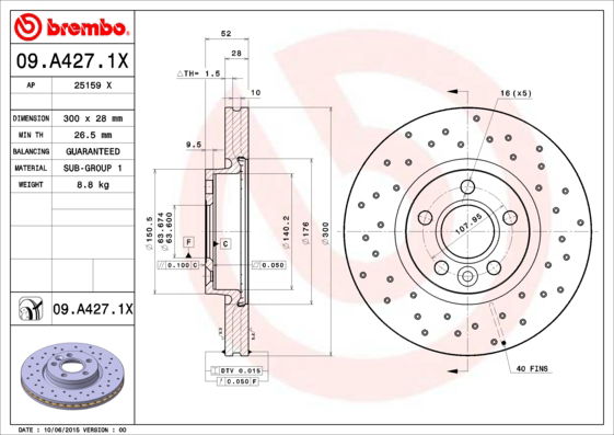 Bremsscheibe Vorderachse Brembo 09.A427.1X von Brembo