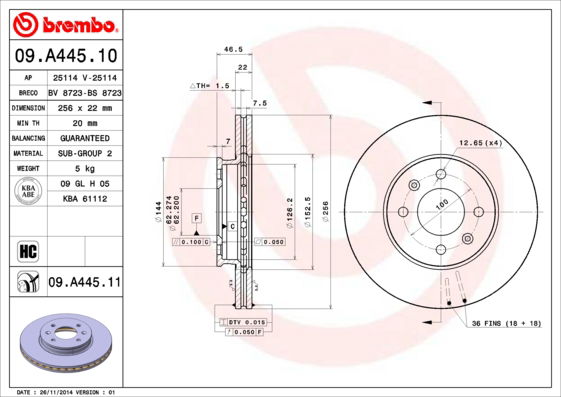 Bremsscheibe Vorderachse Brembo 09.A445.11 von Brembo