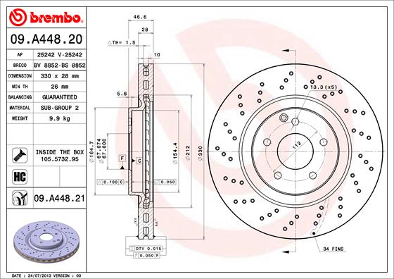 Bremsscheibe Vorderachse Brembo 09.A448.21 von Brembo