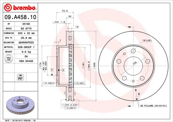 Bremsscheibe Vorderachse Brembo 09.A458.10 von Brembo