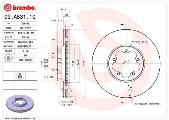 Bremsscheibe Vorderachse Brembo 09.A531.10 von Brembo