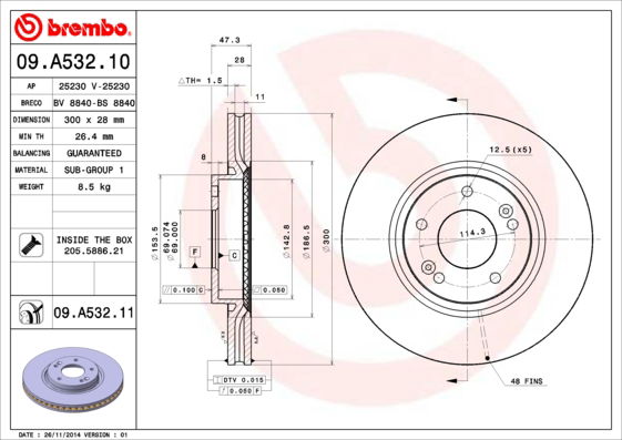 Bremsscheibe Vorderachse Brembo 09.A532.11 von Brembo