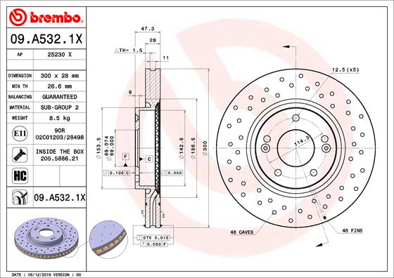 Bremsscheibe Vorderachse Brembo 09.A532.1X von Brembo